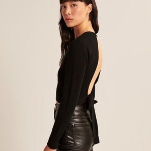 A&F Open-Back Tie Cropped Sweater in Black | S